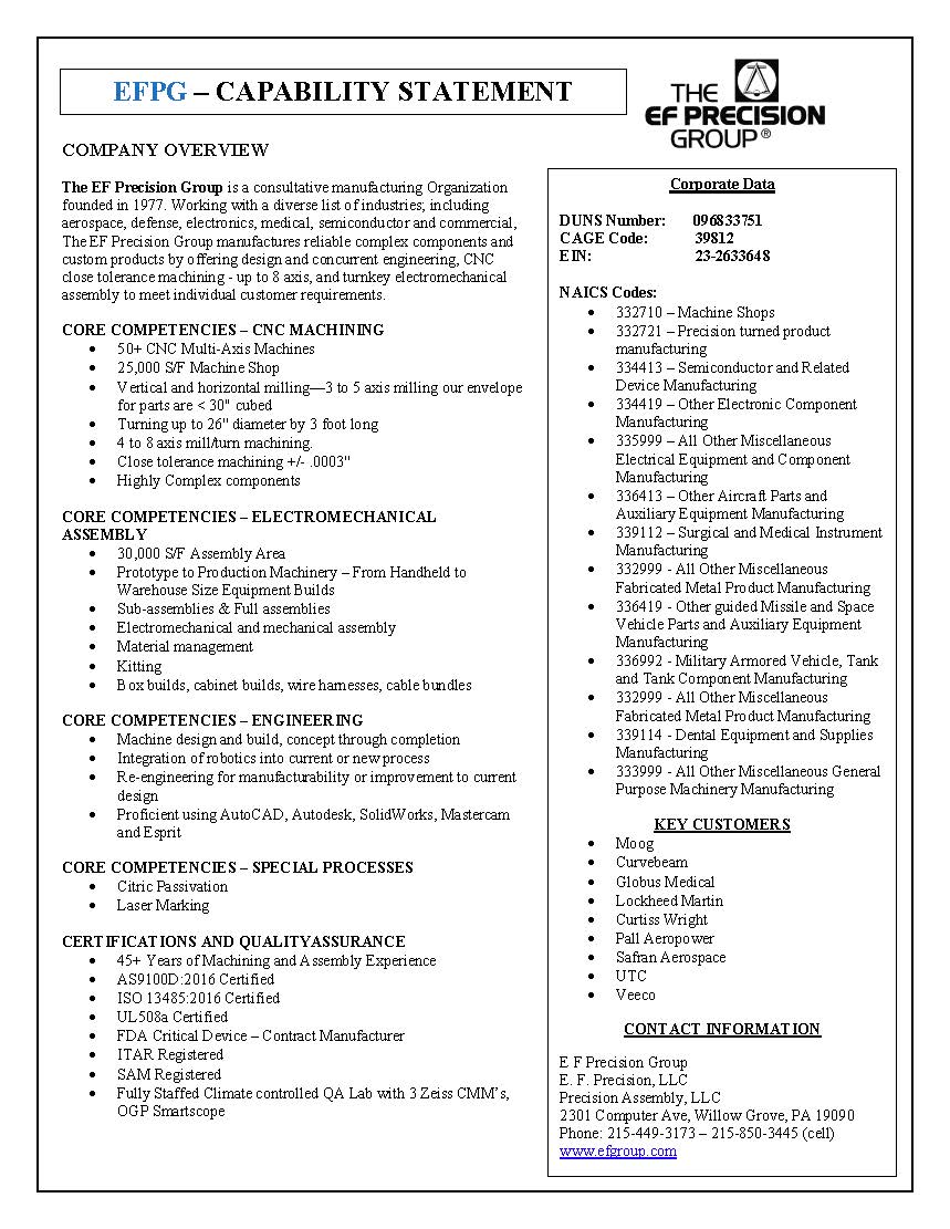 EF Precision Inc. - Capability Statement 2024